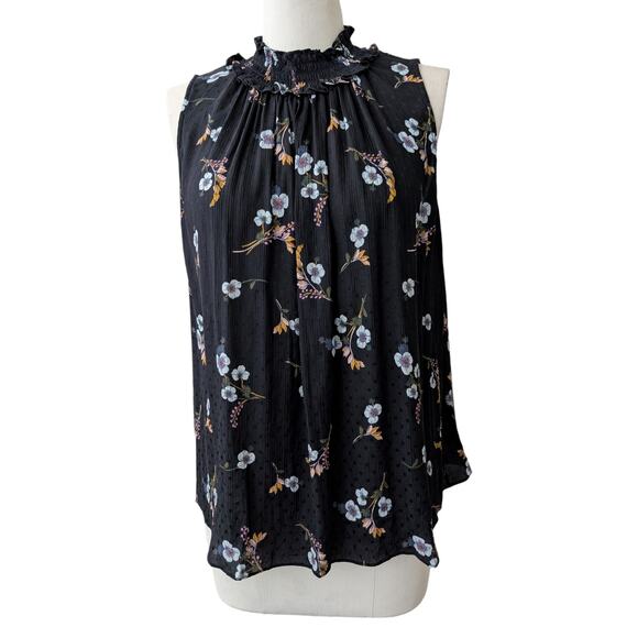 Rebecca Taylor 100% silk blue floral sleeveless top with stretch collar size 8 - Picture 1 of 13